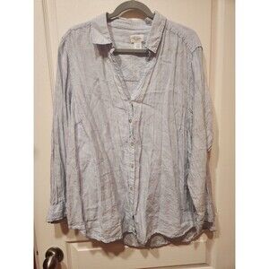 Sigrid Olsen 2X Light Blue Linen Roll Tab Button Down Top Minimalist Coastal